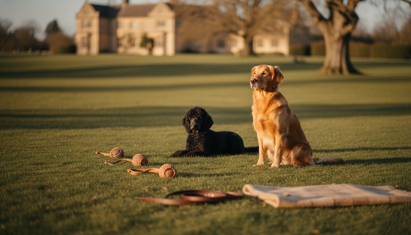 Manicured estate grounds used as training space at golden hour.